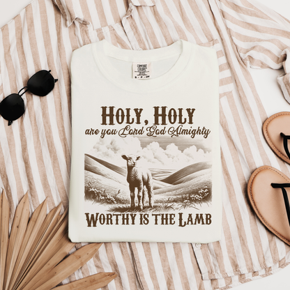 Christian T-Shirt — “Holy, Holy Worthy Is The Lamb” Vintage Lamb Graphic