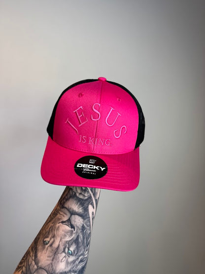 DECKY Trucker Hat - "JESUS IS KING" | Christian Apparel & Faith-Based Embroidered Hat