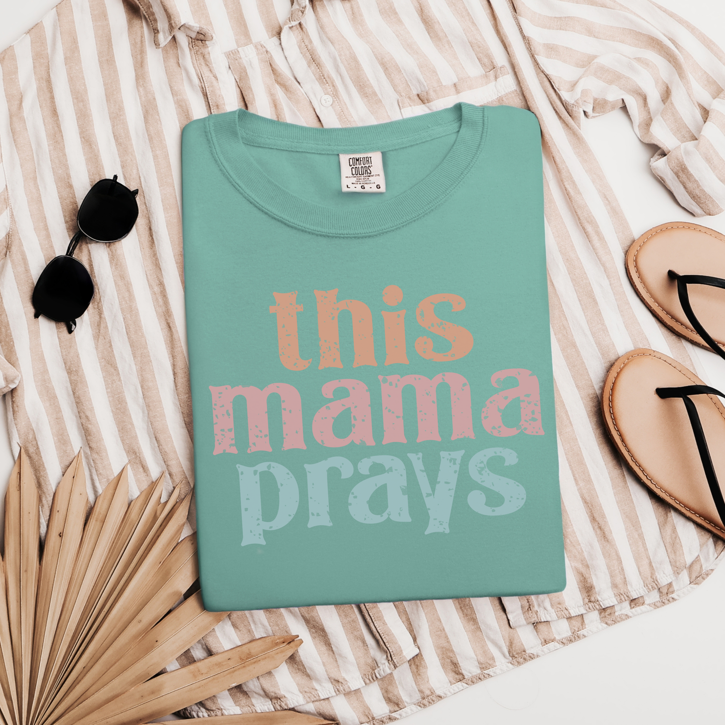 This Mama Prays T-Shirt — Vintage Pastel Faith Tee for Moms