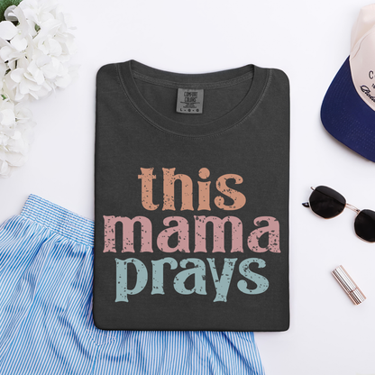 This Mama Prays T-Shirt — Vintage Pastel Faith Tee for Moms