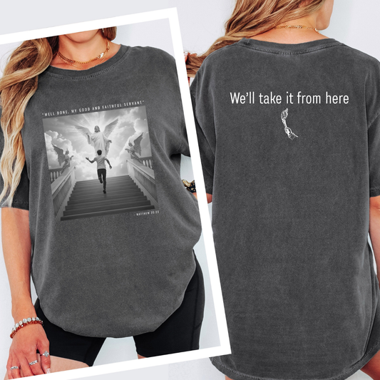 Bible verse t-shirt and the design is inspired by God greeting Charlie Kirk when he went to heaven. 